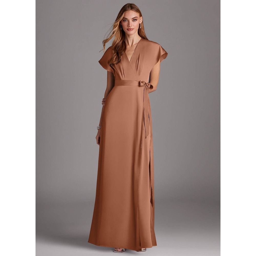 Azazie Azazie Nico Bronzer A-Line V-Neck Stretch Satin Dress Size A6